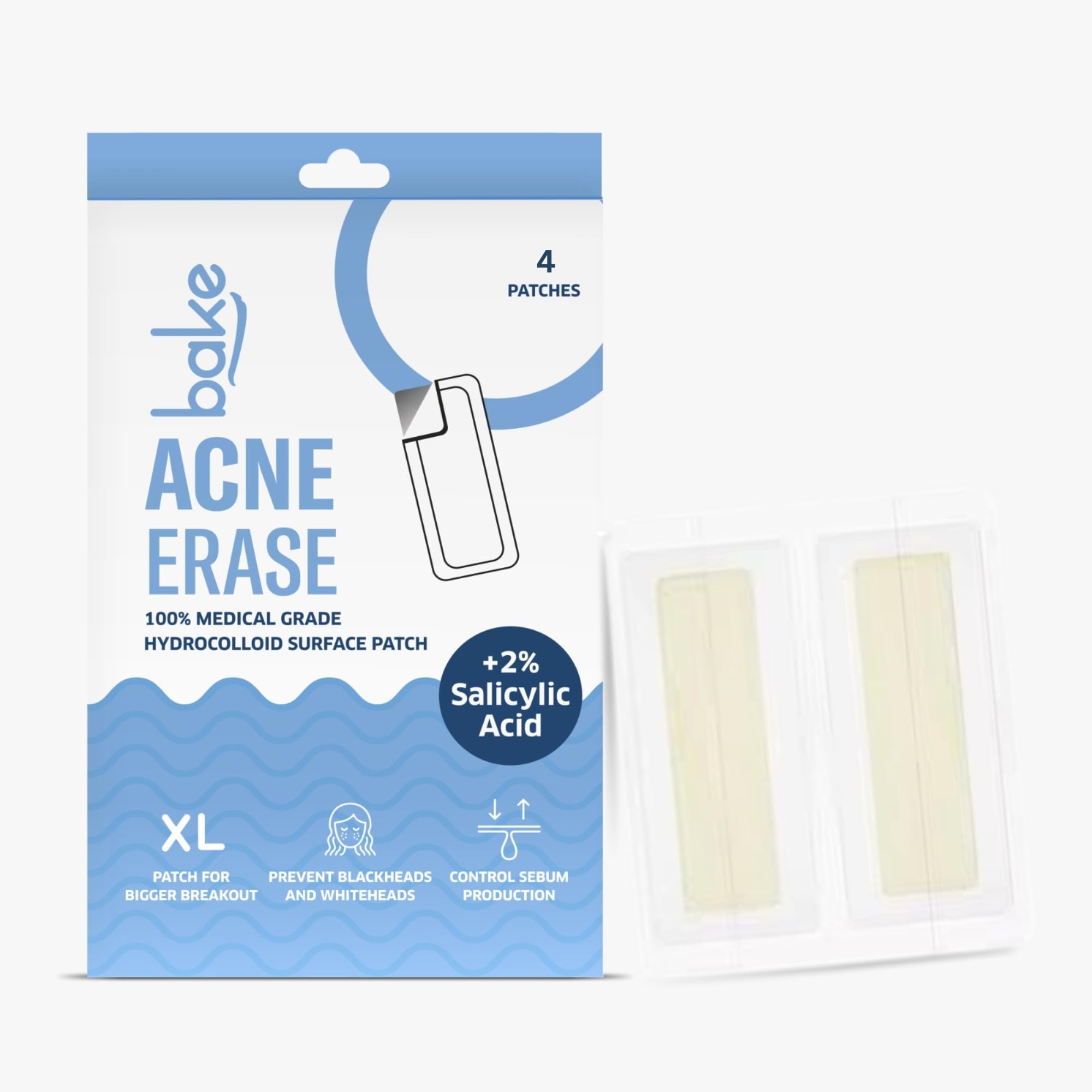 BAKE 2% Salicylic Acid Hydrocolloid Acne Absorbing Surface Patch XL Pimple Patches for Blackheads Removal | Large Acne Erase Strips | Pore Cleansing & Reduces Whiteheads (4 Strips)-image-22