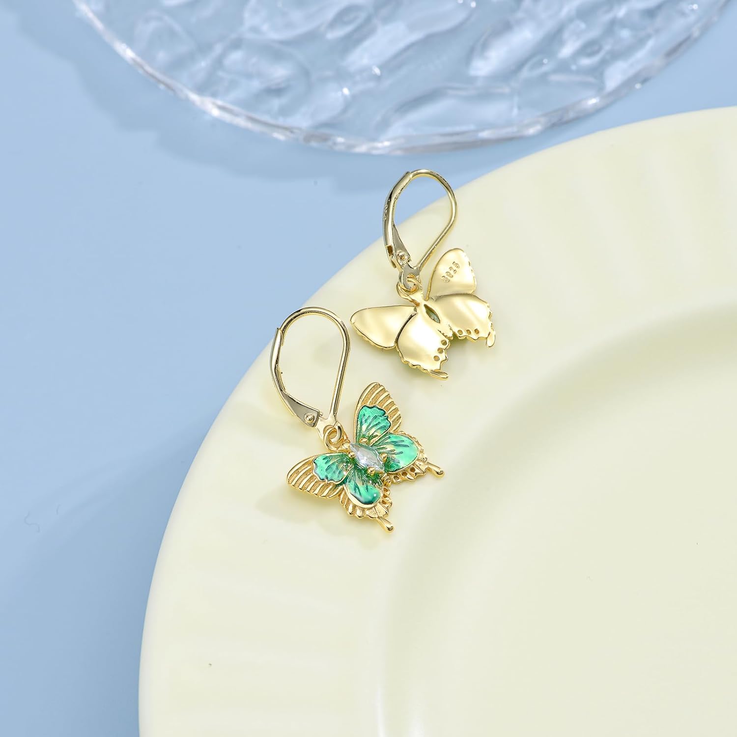 Butterfly Drop Earrings for Women 925 Sterling Silver Plated 18K Yellow Gold Butterfly Dangle Earrings with Cubic Zirconia - Image 4