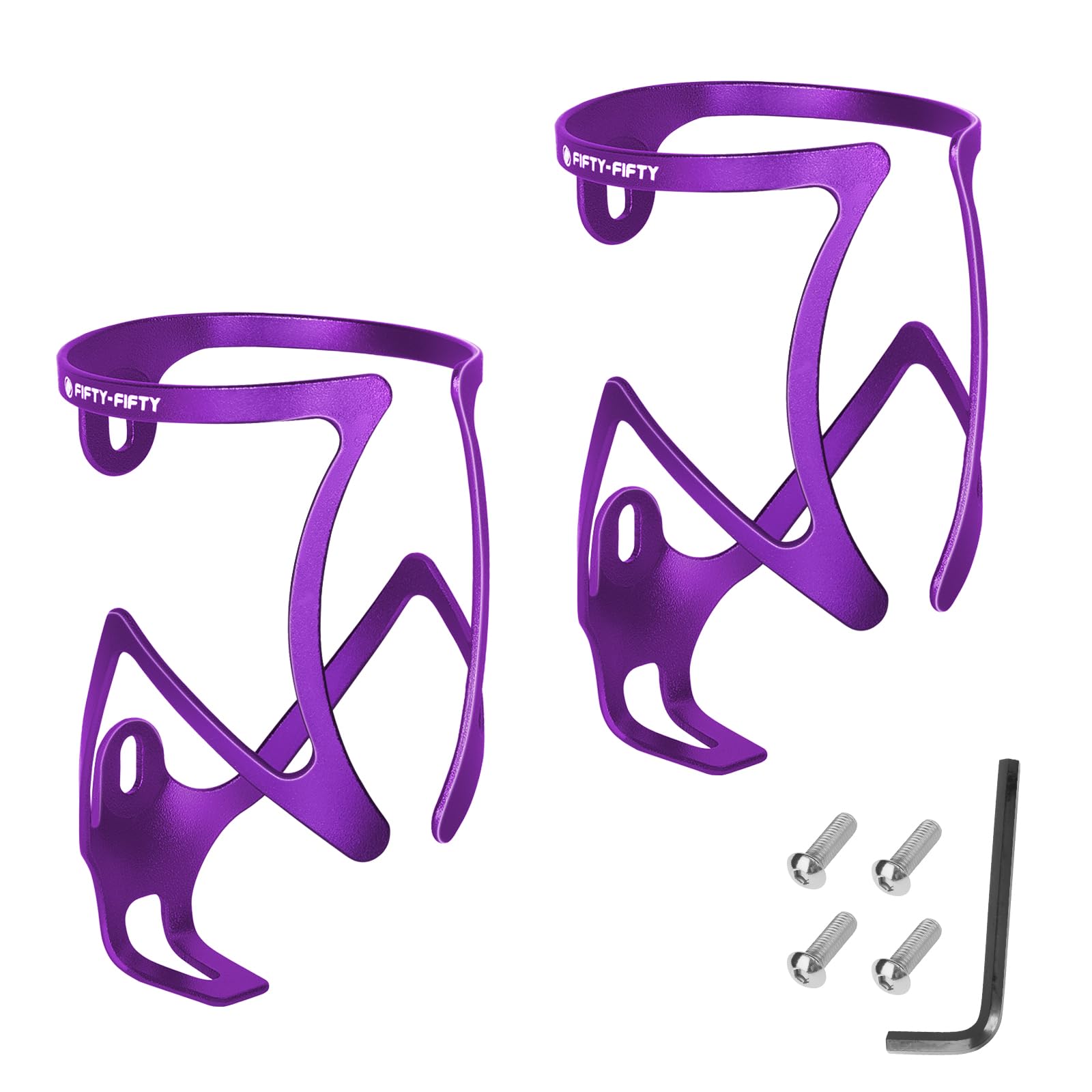 FIFTY-FIFTY Bike Water Bottle Holder, Aluminum Alloy Water Bottle Cage, Lightweight Bicycle Cup Holder Rack with Screws Tool, Universal Bicycle Drink Cage for MTB, Road Bike (2 Sets, Purple)