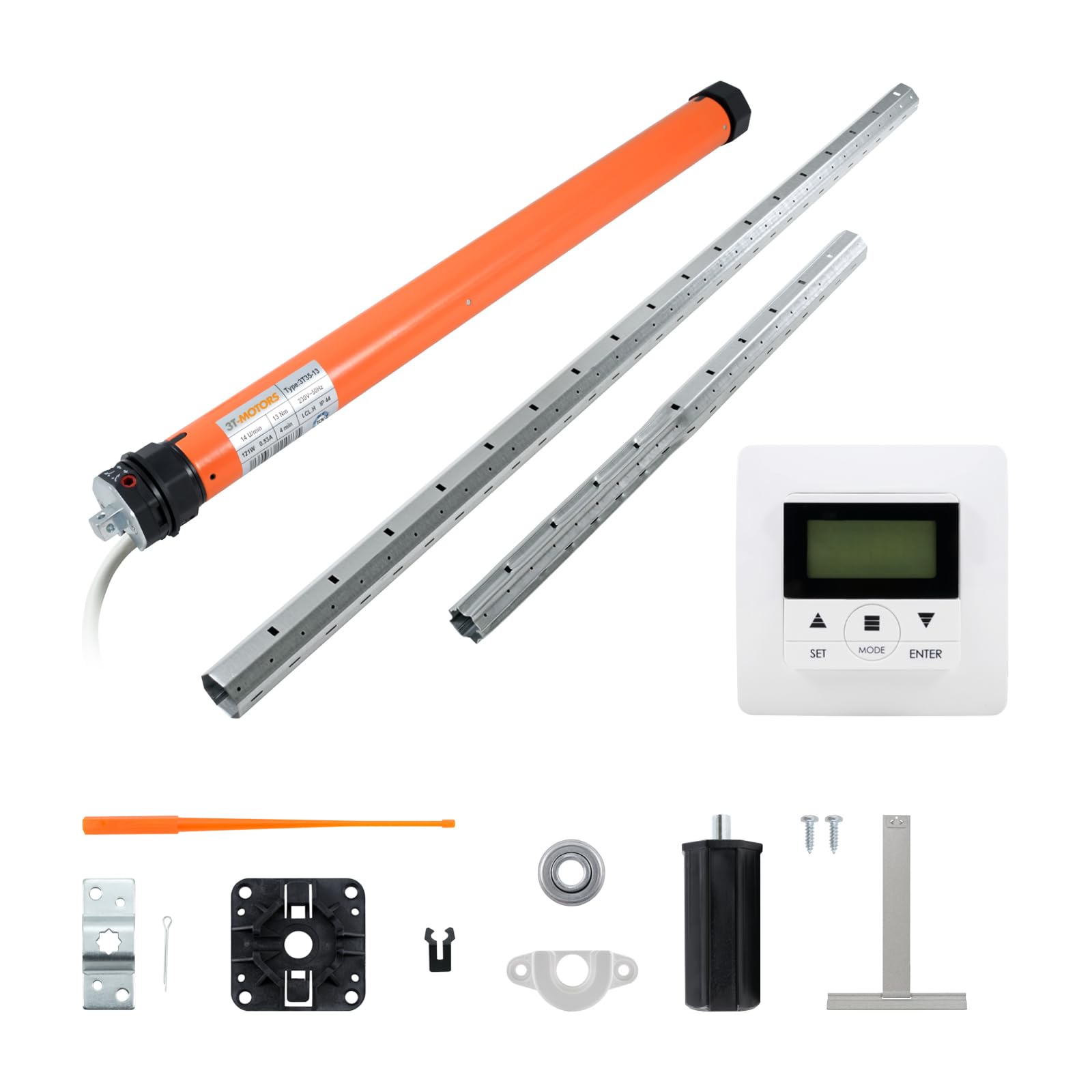 3T-MOTORS Rollladenmotor Komplettset mit Zeitschaltuhr, SW40 Welle 2,10 m, 3T35-13 (Zugkraft 13 Nm/40 kg) mit mechanischen Endschaltern, einfache Montage mit Zubehör, Rollladenantrieb