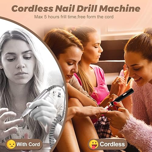 Miniatura 6 de Taladro de uñas eléctrico profesional recargable con broca de uñas de cerámica para principiantes, juego de máquina de taladro de uñas para uñas,