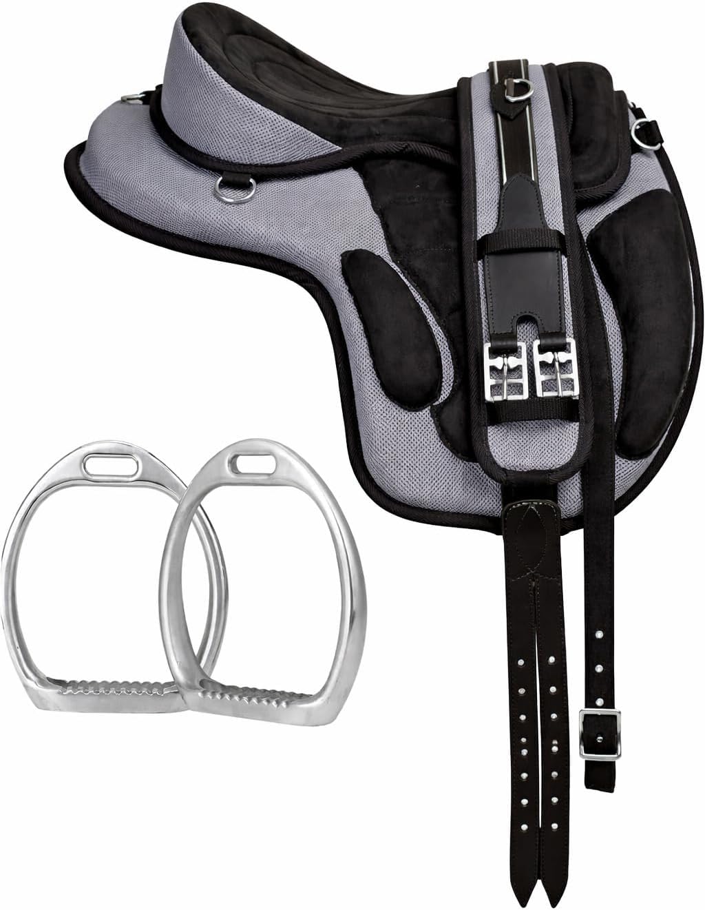 Synthetic Treeless Horse Saddle with Matching Girth | Lightweight Adjustable Freemax Saddle for Trail Riding, Training & Endurance | Soft Padded Equestrian Tack for Horses (Grey, 14 Inch)