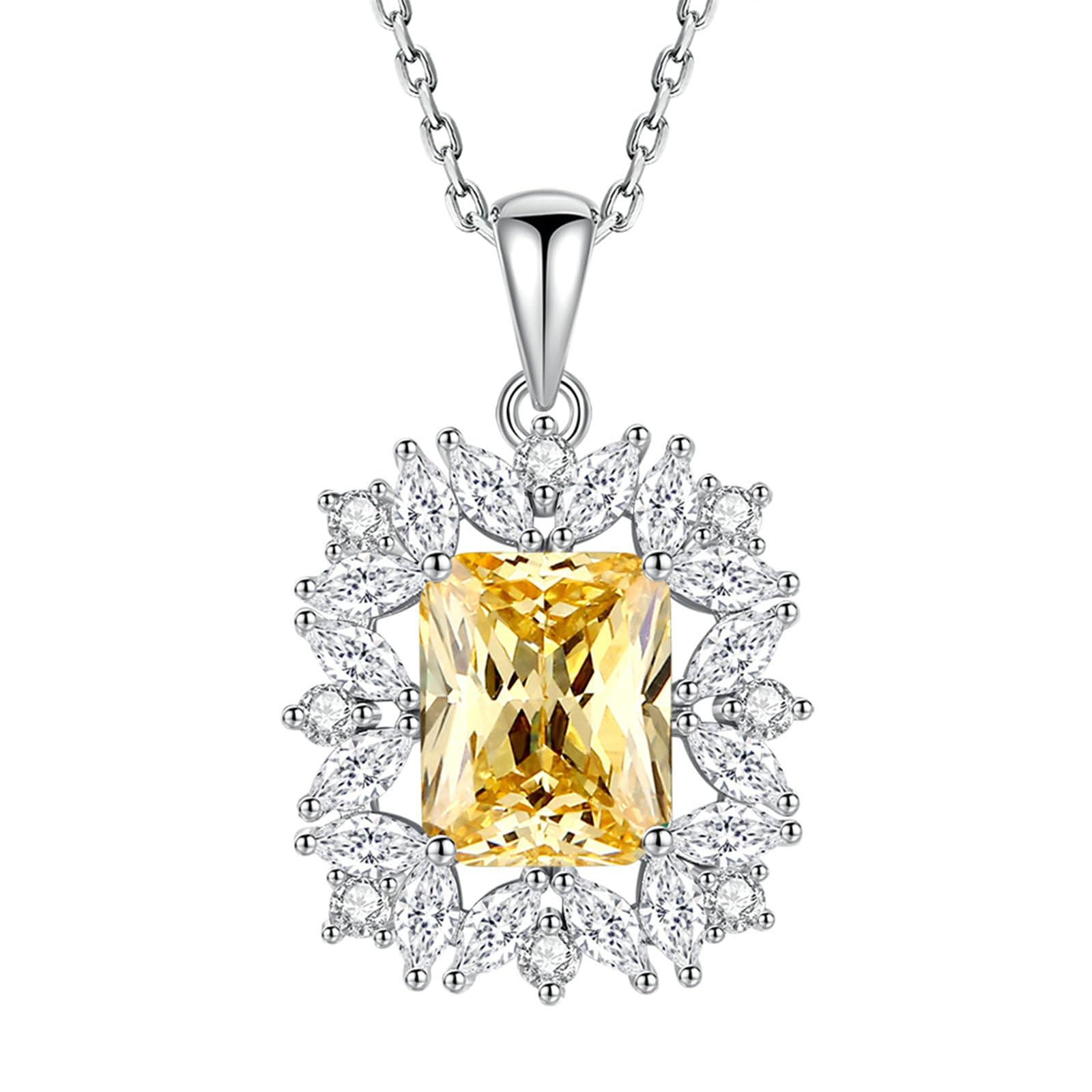 Collar de piedras preciosas para mujer, oro de 9/14/18 quilates, collar con colgante de flor con forma radiante de 4 quilates, citrino moissanita, oro real