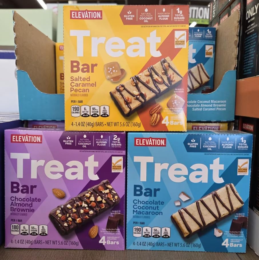 Elevation Keto Bar Salted Caramel Pecan, Chocolate Coconut Macaroon, Chocolate Almond Brownie, 5.6oz 160g (Three Boxes)