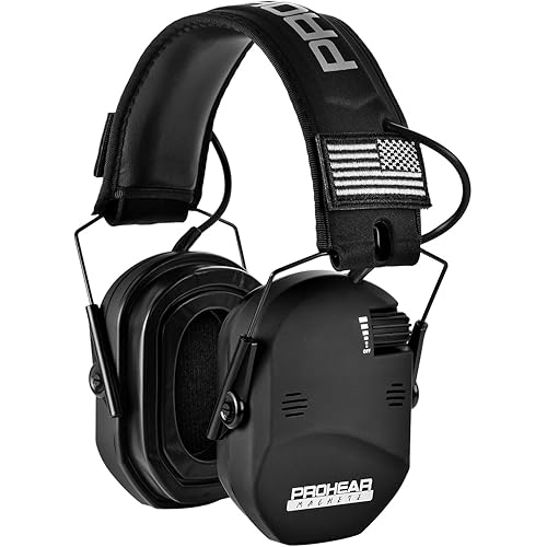 PROHEAR 022 Upgraded Electronic Shooting Earmuffs with Gel Cooling Ear Cushions - 29dB SNR Noise Reduction for Hunting & Gun Range, 5X Sound Amplification, 4 Omnidirectional Mics, HD Speakers,Black