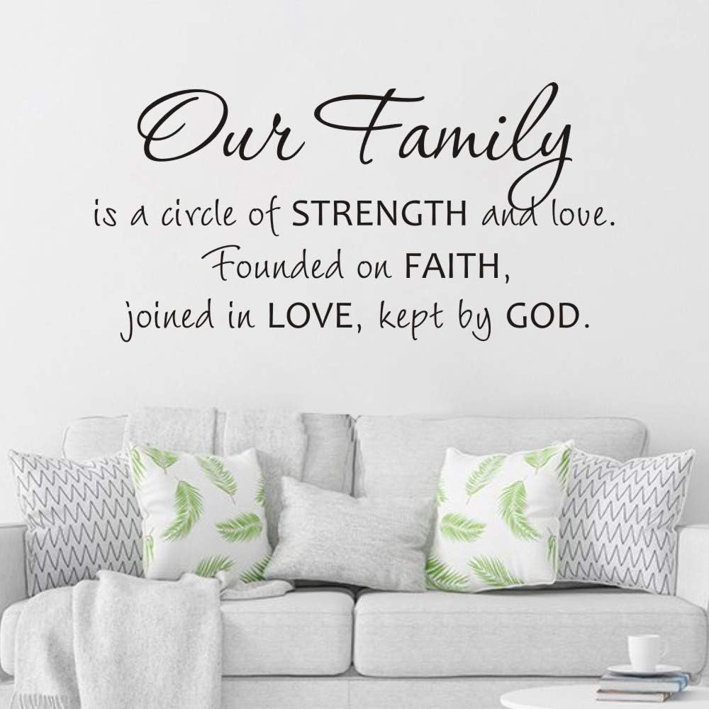 Wall Vinyl Decals Quotes Inspirational Sticker Living Room Decor,Our Family is a Circle of Strength and Love Founded on Faith Joined in Love Kept by God 25×12In