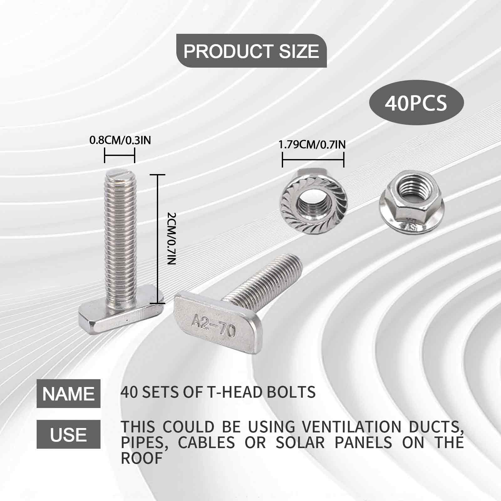 20 Piezas Tornillos De Cabeza De Martillo Perno En t m8 x 20 Con Tuercas De Brida Para Inoxidable Rieles Solares Fotovoltaicos