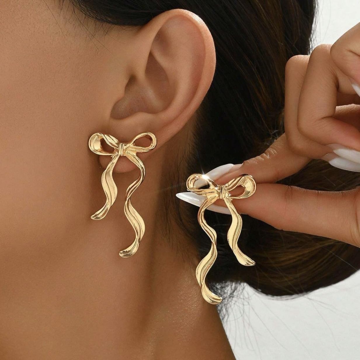 Valentines Bow Earrings for Women Red/Gold Bow Earrings Ribbon Drop Earring Festival Valentines Day Outfit Christmas Cute Jewelry Holiday Accessories - Image 6