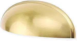 10 Pack Light Brass Bin Cup Pulls Light Brushed Gold Cabinet Pulls - LS0313BB76 Gold Cup Drawer Pulls Dresser Pulls Kitchen Furniture Hardware Closet Door Pulls, 3in Hole Centers