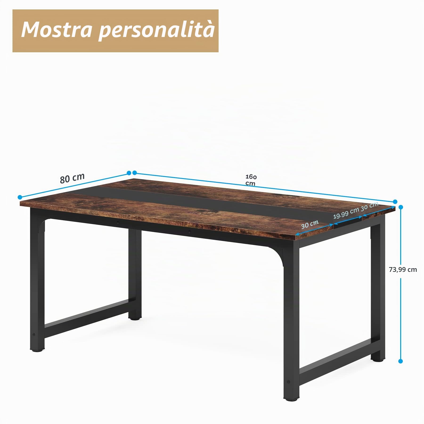 Tribesigns Tavolo da pranzo industriale per 4-6 persone, rettangolare, 160 x 80 cm, per sala da pranzo, cucina, soggiorno, con gambe in metallo resistente, marrone vintage