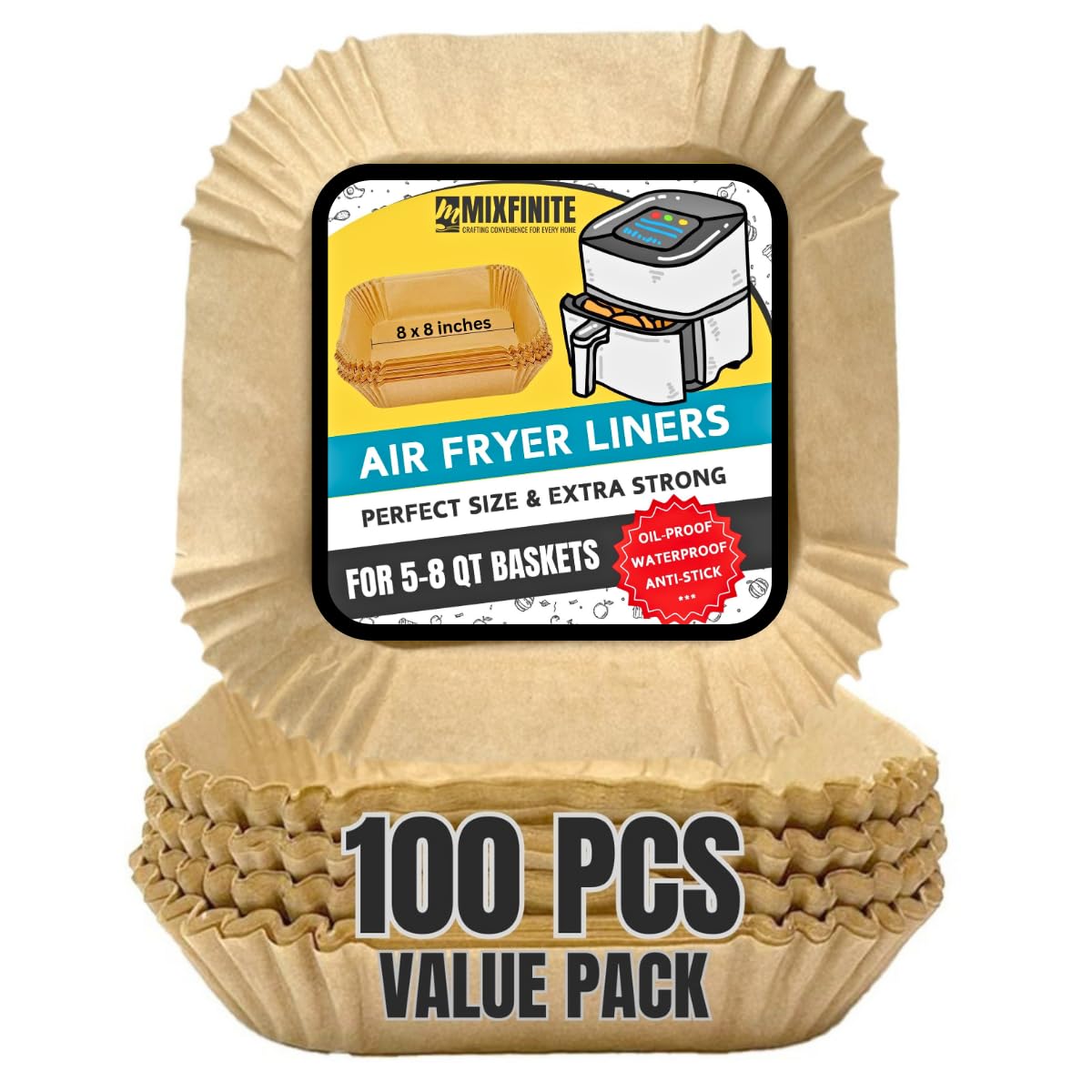 Air Fryer Liners (Square, 8 Inches)