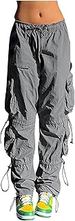 Yesunpxs Women's Mid Waist Cargo Pant Elastic Waist Ruched Hiking Pants Multiple Pockets Hippie Cargo Pant Lounge Pants