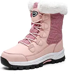 Bigfanshu Botas femininas para neve ao ar livre caminhada casual pele plus veludo