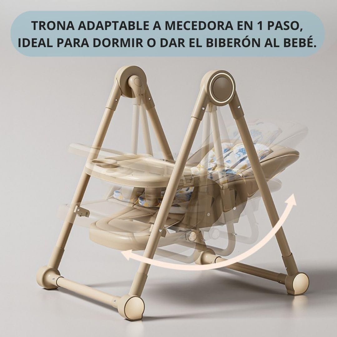 BATHBY Trona Evolutiva 3 en 1 – Plegable y Portátil, con Altura, Reposapiés, Respaldo y Bandeja todo Ajustables, 8 Niveles de Regulación y Sistema de Seguridad, Hasta 6 Años (Marrón)