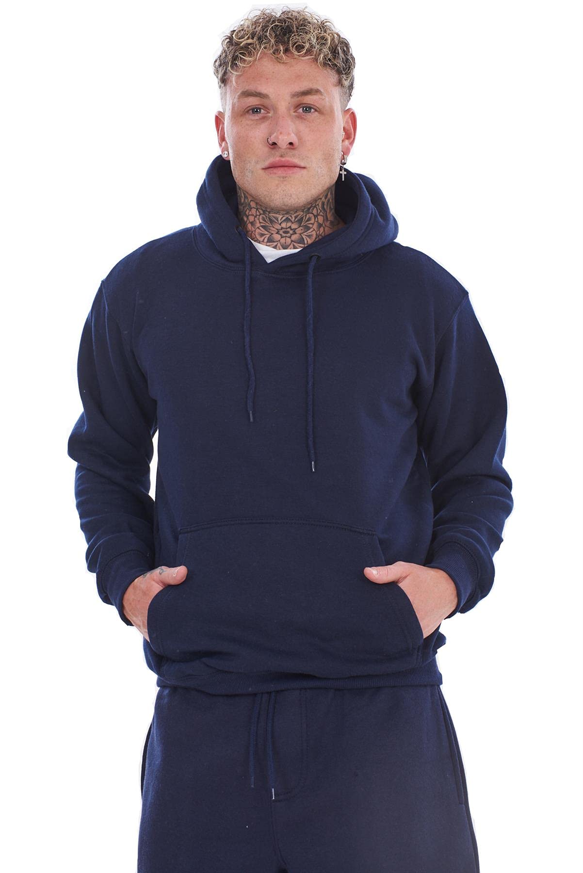 Malay Mens Plain Fleece Hooded Tops Pullover Sweats Jumpers Cotton Blend Activewear Navy