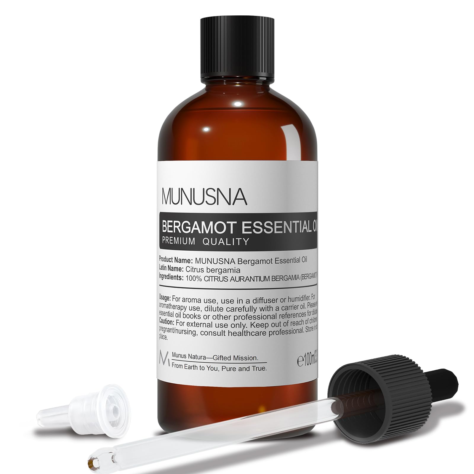 MUNUSNA Bergamot Essential Oil 100ML, Natural and Pure Bergamot Oils for Aromatherapy Skin Hair Care, Premium Grade Essential Oils for Aroma Diffuser, Candle Making, Soaps