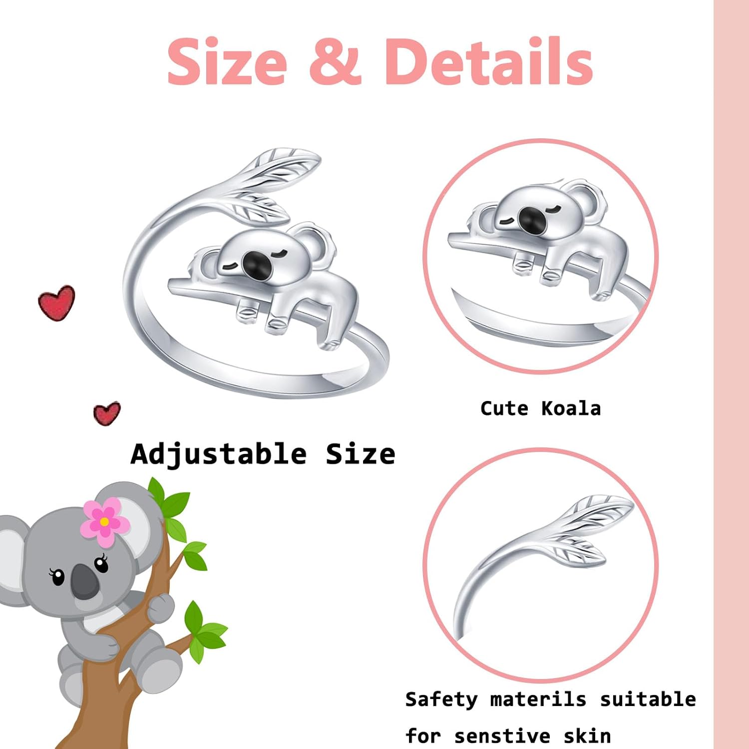 Lovely Koala Shape Ring,Adjustable Open Size Ring for Women Teen, Adjustable Jewelry, Best Birthday Christmas Gift. - Image 3