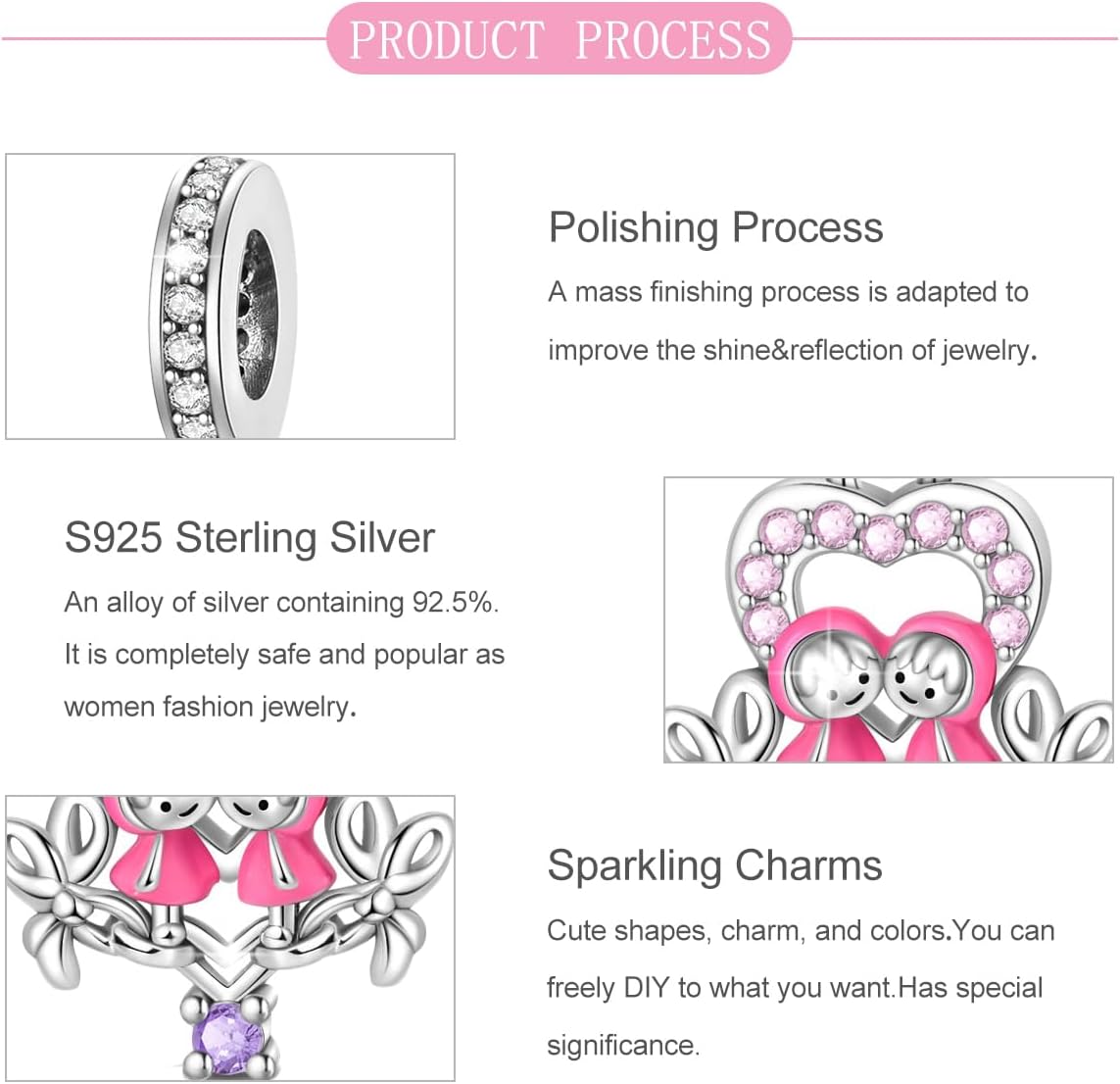 PARCOM 3 Pack Sterling Silver Charms for Pandora Bracelets and Necklaces,perfect Valentine's Day gift, Round Spacer Beads Pendant Jewelry Gift for Women - Image 4