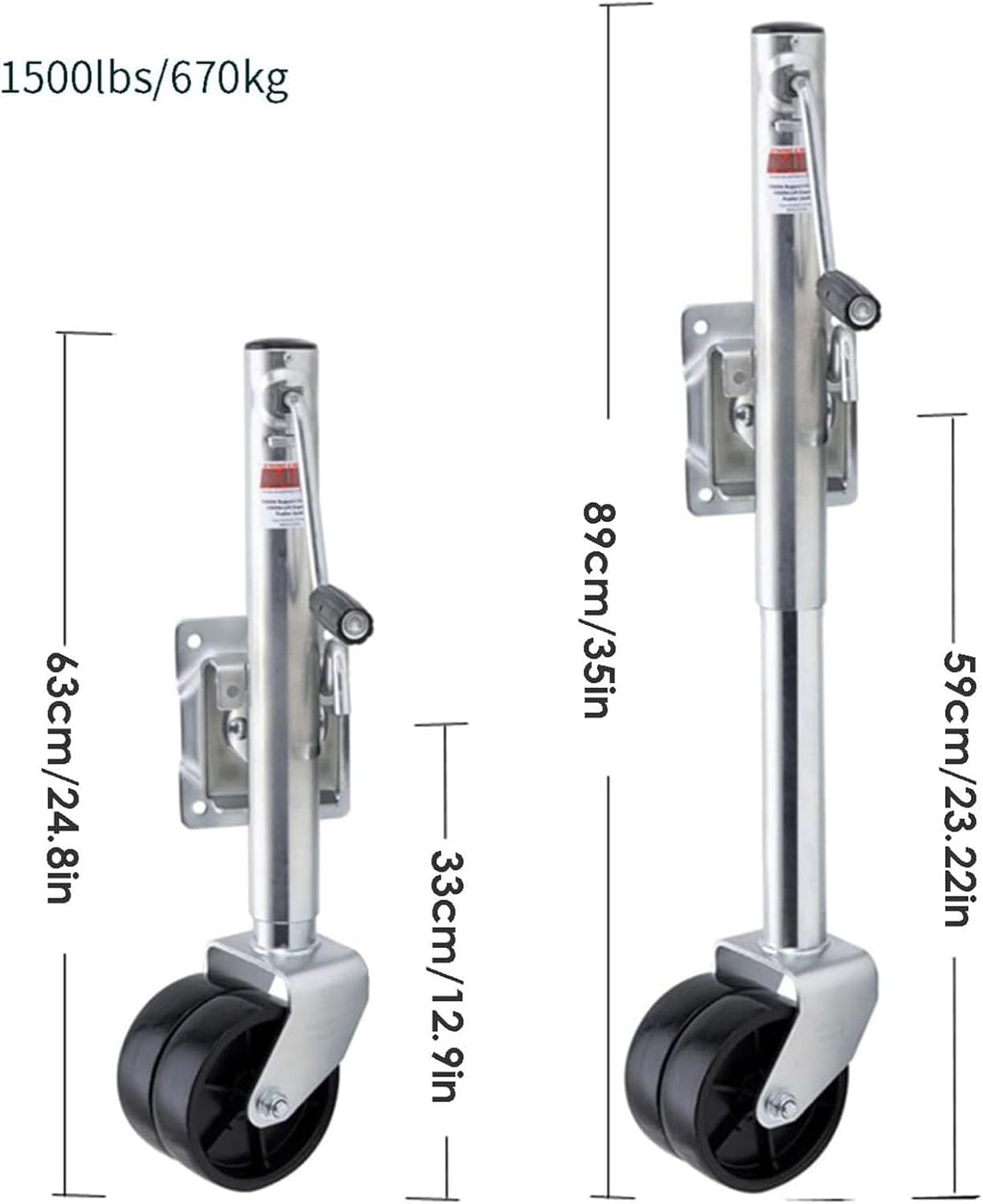 Galvanized Steel Folding Guide Wheel Bracket - Trailer Jack Wheel, Heavy Duty Boat Trailer Jack, Bolt-On Swivel Tongue with 6'' Dual Wheels, 10" Lift, 1500 Lbs, for Bo(