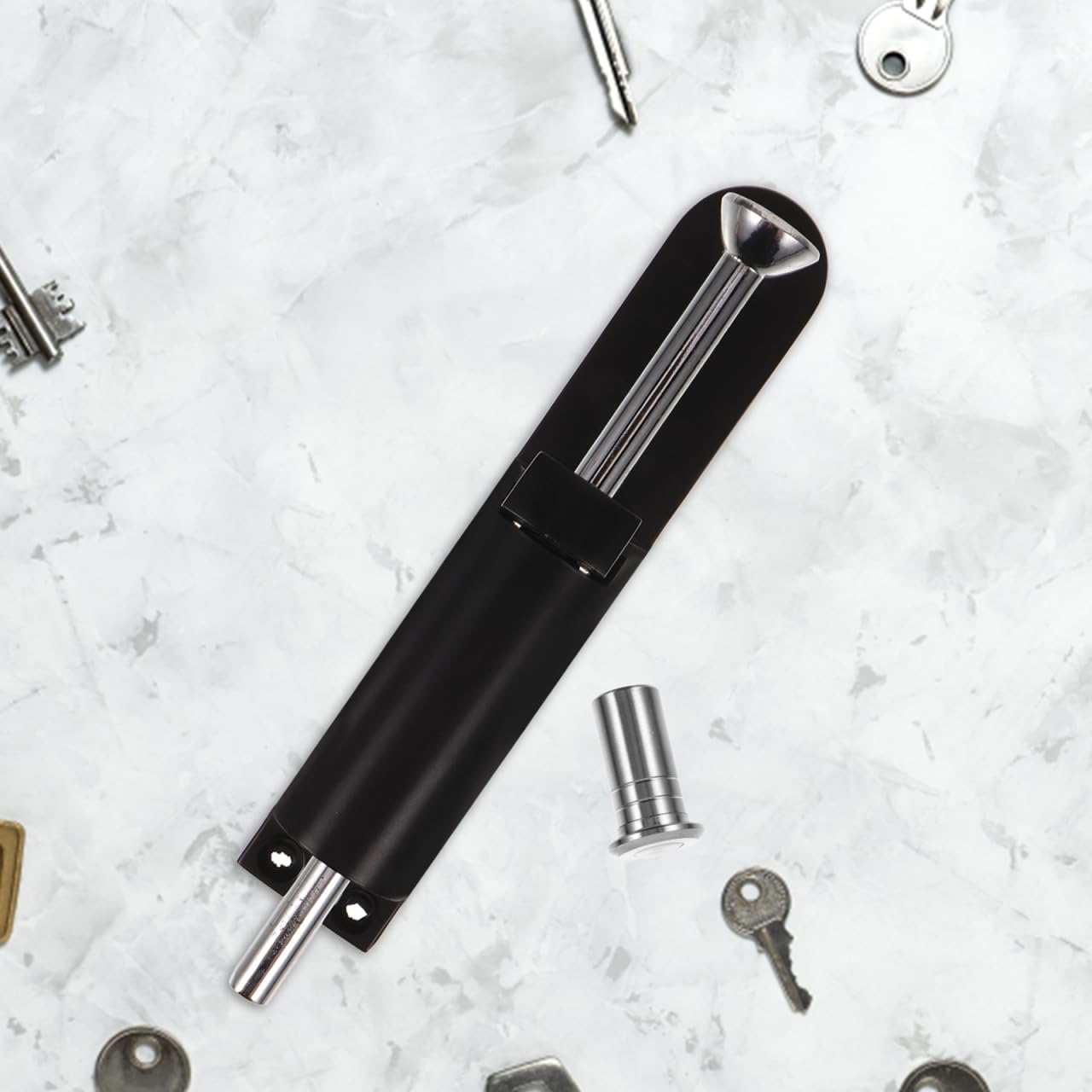 Mikikit Heavy Duty Spring Latch Black Spring Loaded Cane Bolt for Double Door Lock