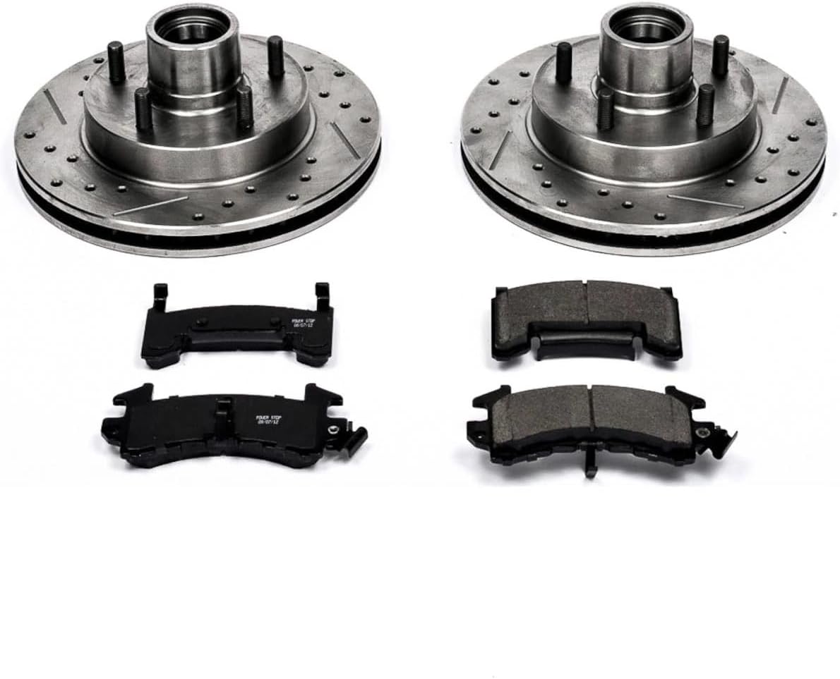 PowerStop Front Brake Kit for Chevrolet Blazer 1995-97 |S10 1994-03 |S10 Blazer 1991-94 |GMC Jimmy 1992-97 - Drilled and Slotted Disc Rotors with Carbon-Fiber Ceramic Brake Pads Replacement, K1985