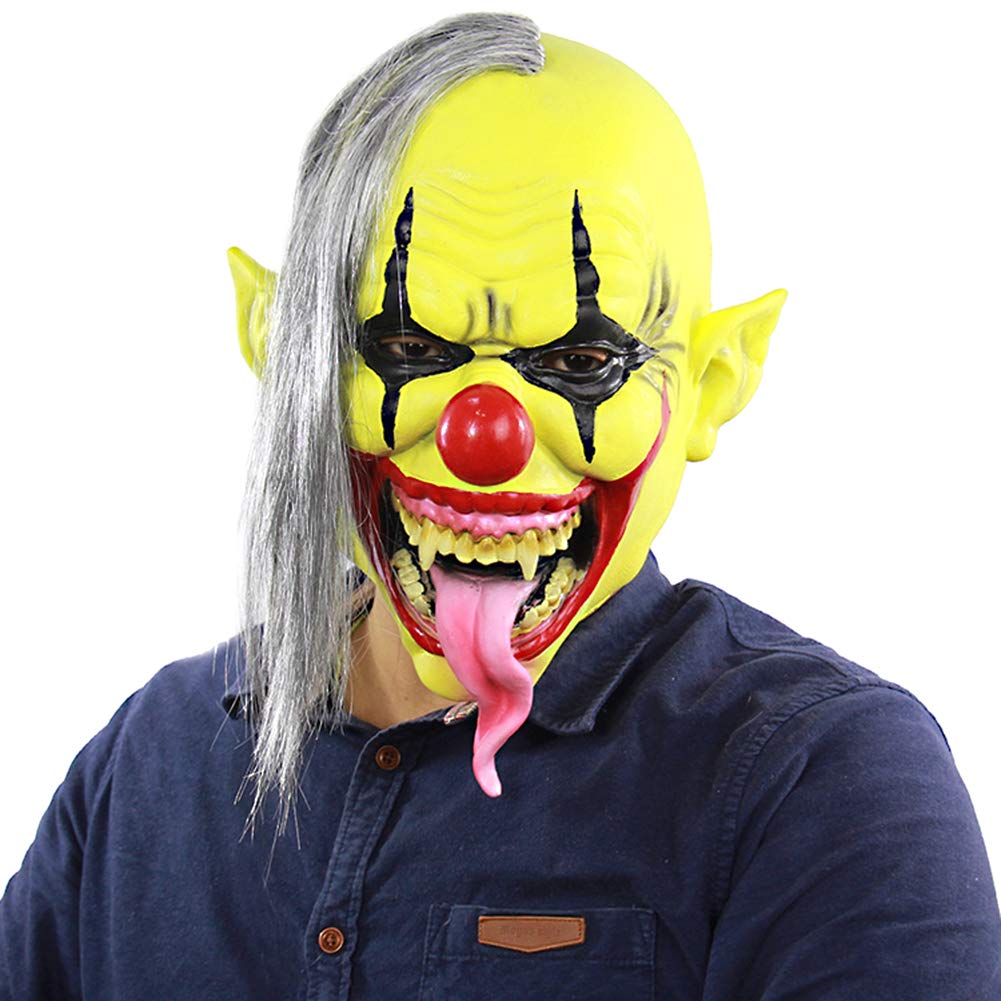Haozaikeji Scary Clown Mask - Horror Joker Clown Mask - Latex Material - Unisex-Adults - Halloween, Yellow Clown Mask