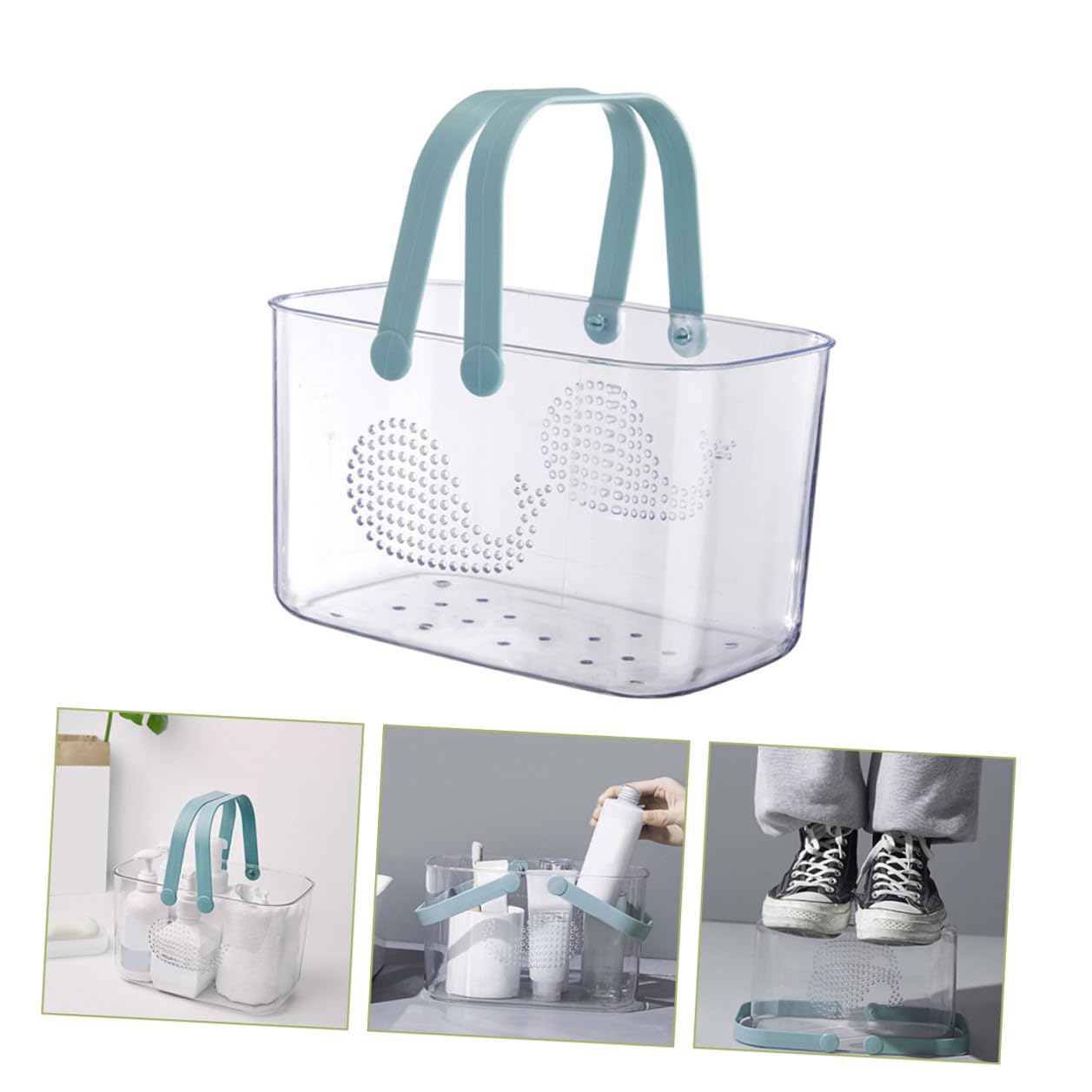 Cesta de Ducha Portátil de Plástico Transparente para Hogar | Asa Integrada, Gran Capacidad para Ordenar Platos y Toallas, Uso en Sala y Cocina