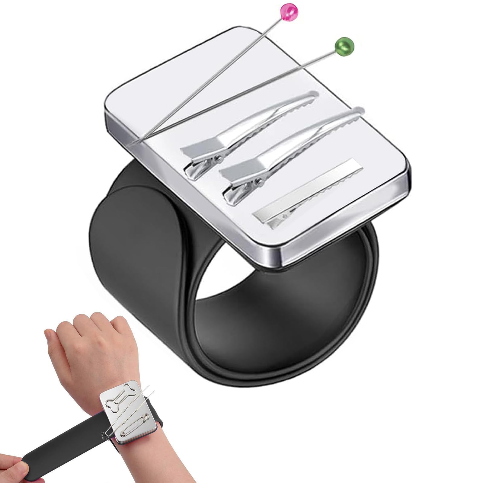 Jidyllic Black Magnetic Wrist Sewing,Magnetic Pin Cushion Wrist Portable Arm Pin Cushion Magnetic Pincushion With Silicone Wristband For Sewing Braiding
