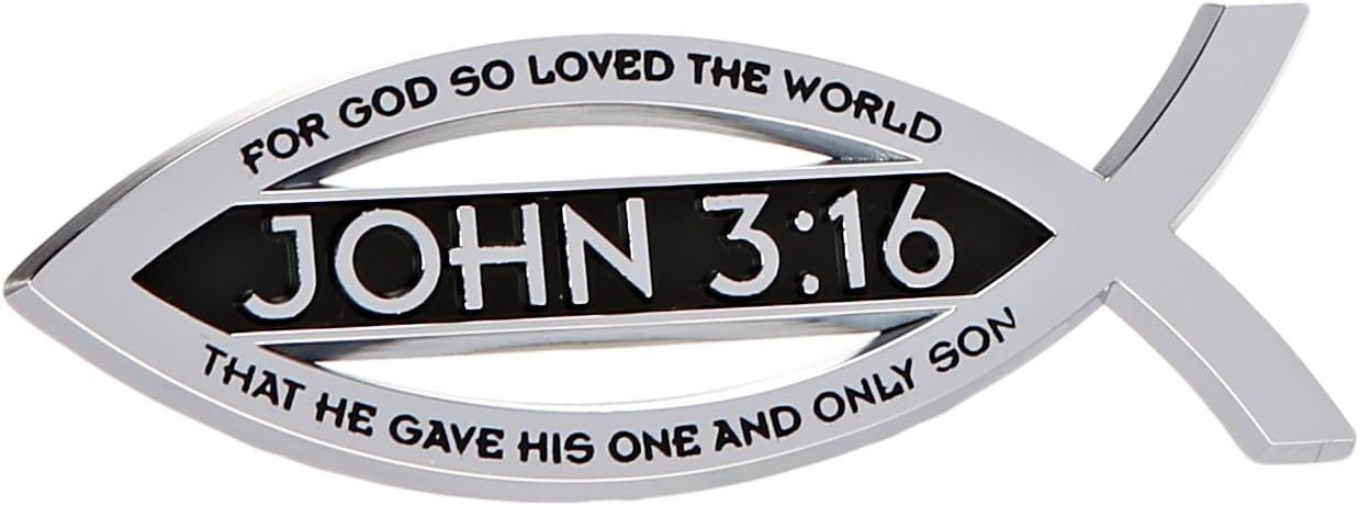John 3:16 for God So Loved The World Christian Fish Text Emblem Premium Chrome Plated Metal Religous Car Truck Motorcycle Emblem Lord God Jesus Christ Religion Ichthus Symbol