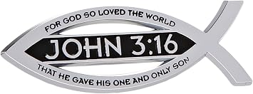John 316 for God So Loved The World Christian Fish Text Emblem Premium Chrome Plated Metal Religous Car Truck Motorcycle Emblem Lord God Jesus Christ Religion Ichthus Symbol