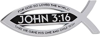 Elektroplate John 3:16 for God So Loved The World Christian Fish Text Emblem Premium Chrome Plated Metal Religous Car Truck Motorcycle Emblem Lord God Jesus Christ Religion Ichthus Symbol