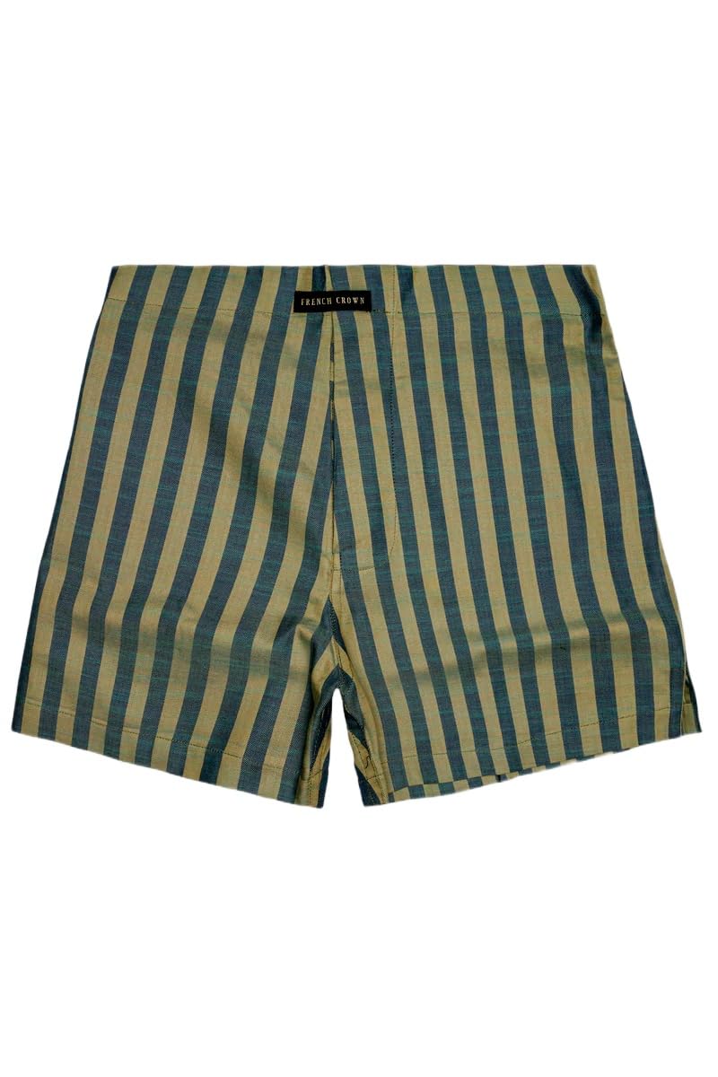 french crown Men's Olive-Spectra Green and camo Cream Striped Herringbron Premium Cotton Boxer-picture-32