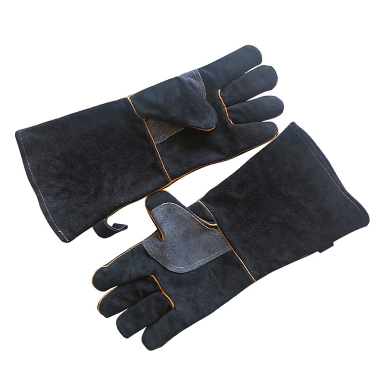 STOBAZA 1Pair Cowhide Heat Resistant Oven Mitts Kitchen Grilling Gloves Non Slip Design for Cooking Baking Barbecue Fit Black Mitts for Home Restaurant Use