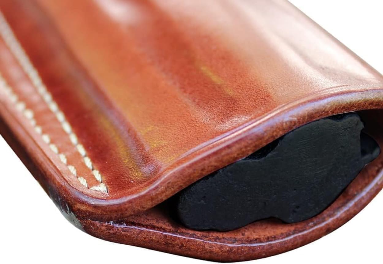 Masc OWB Leather Paddle Revolver Holster with Retention Strap, Fits PC Mod 686 Plus .357 Mag 7-Shot Unfluted Cyl 5-inch, Right Hand Draw Brown Color #1490#