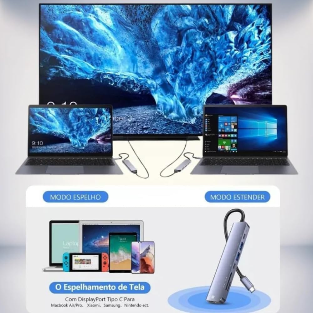 Hub USB 7 em 1 Adaptador USB-C Premium com Saída HDMI 4K a 60Hz, 7 Portas, USB 3.0, Leitor de Cartão SD, Fonte de Alimentação Tipo C, Carregamento Rápido Multiportas 7x1 Premium Hub USB 7 em 1 Adaptador USB-C Premium com Saída HDMI 4K a 60Hz, 7 Portas, USB 3.0, Leitor de Cartão SD, Fonte de Alimentação Tipo C, Carregamento Rápido Multiportas 7x1 Premium