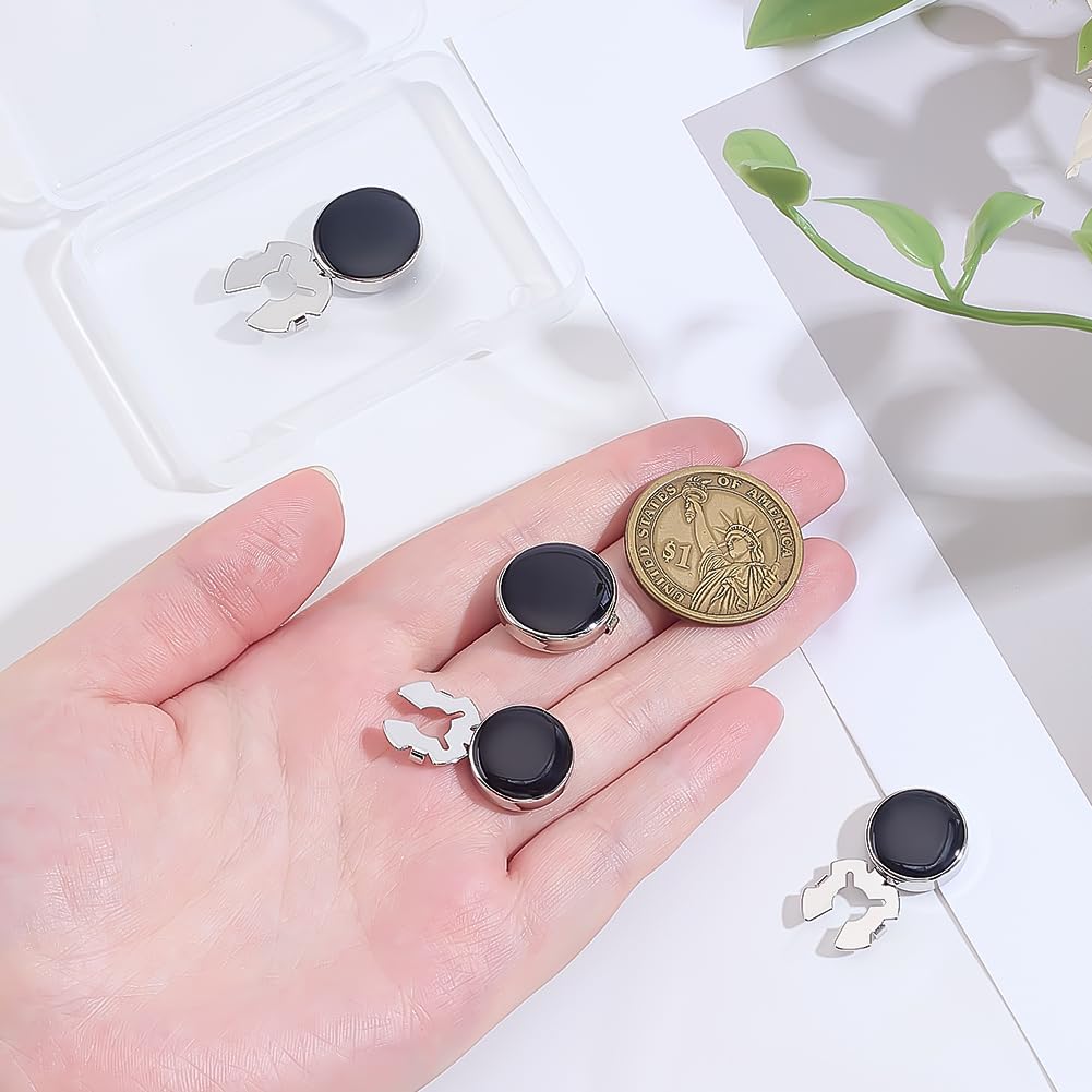 4 piezas de 2 estilos cubiertas de botones para camisas de hombre, gemelos redondos planos de latón negro puños de camisa herrajes para accesorios de ropa