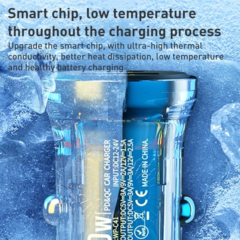 Image of WK LIFE BORN TO LIVE- PD Car Charger with A+C Dual outputs and 30W Super Fast Charging (Transparent)