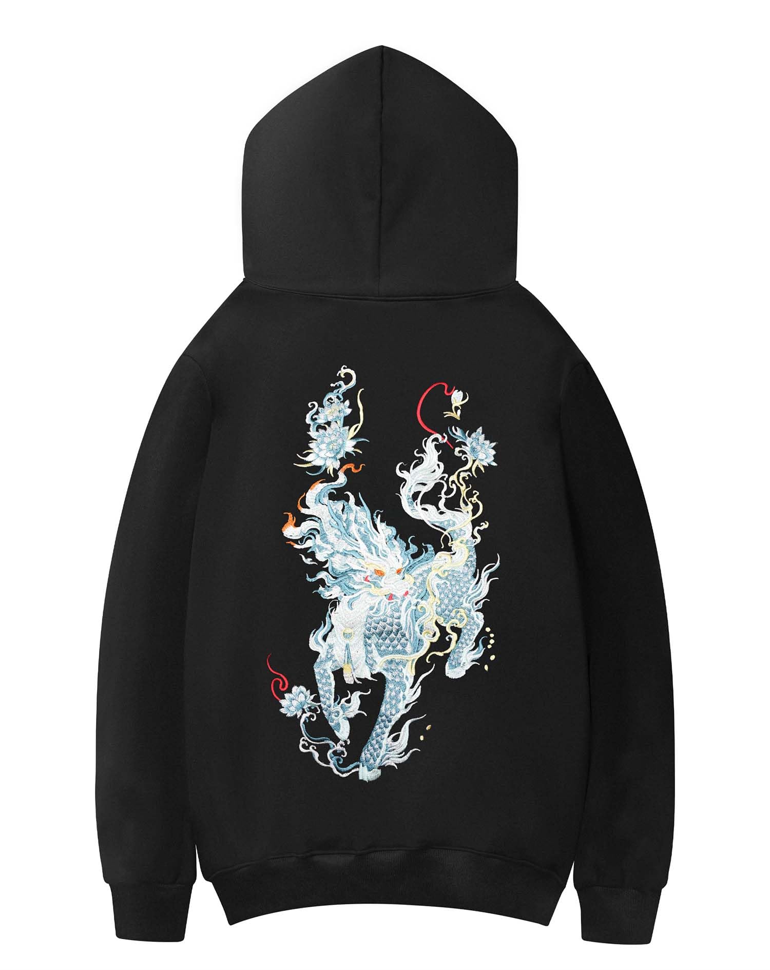 Streetwear Men's Dragon Embroidered Heavyweight Graphic Hoodies