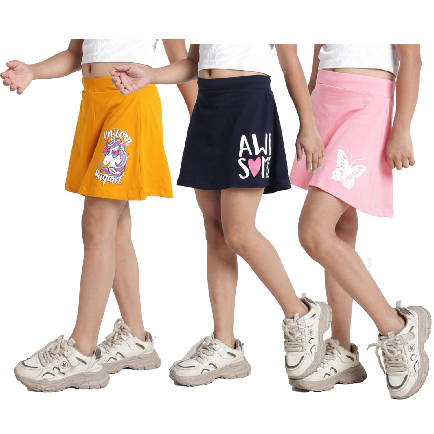 T2F Girl's Above Knee Skater Skirt with Inner Shorts | Soft 100% Cotton, Breathable Fabric, Supersoft Waistband for Max Comfort & Safety | Fun Playground Wear (Pack of 3)-image-23