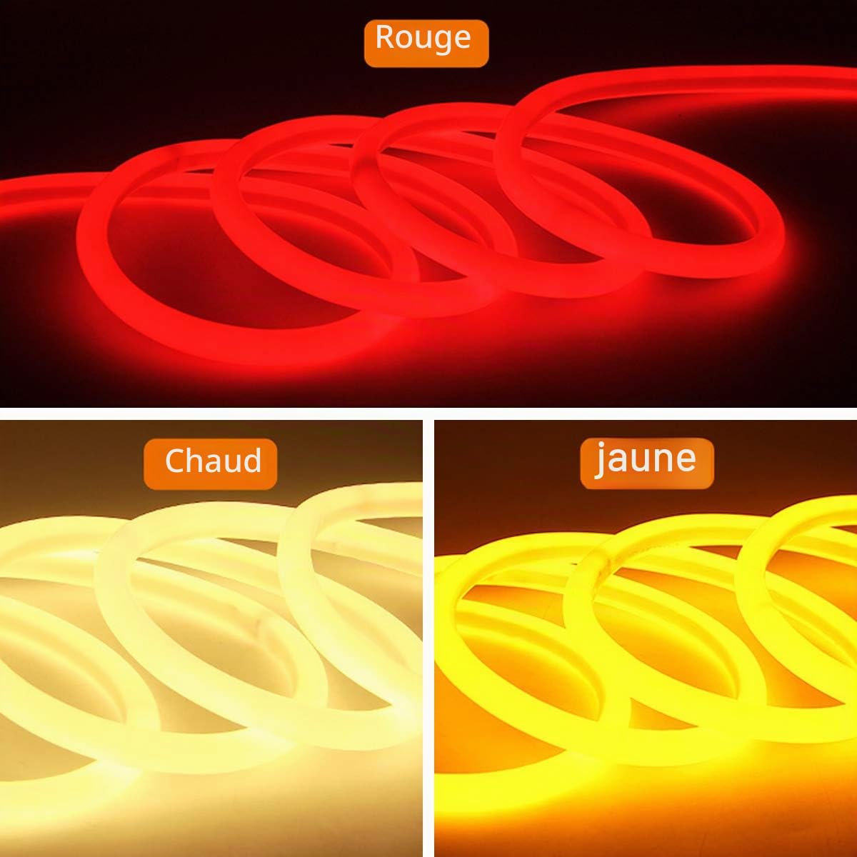 10m Ruban de néon ronde, luminescent à 360° - Blanc Chaud, Bande LED 2835 SMD 120 LEDs/m, éclairage lumineux sans points de lumière, 220V 230V strip, IP65 étanche