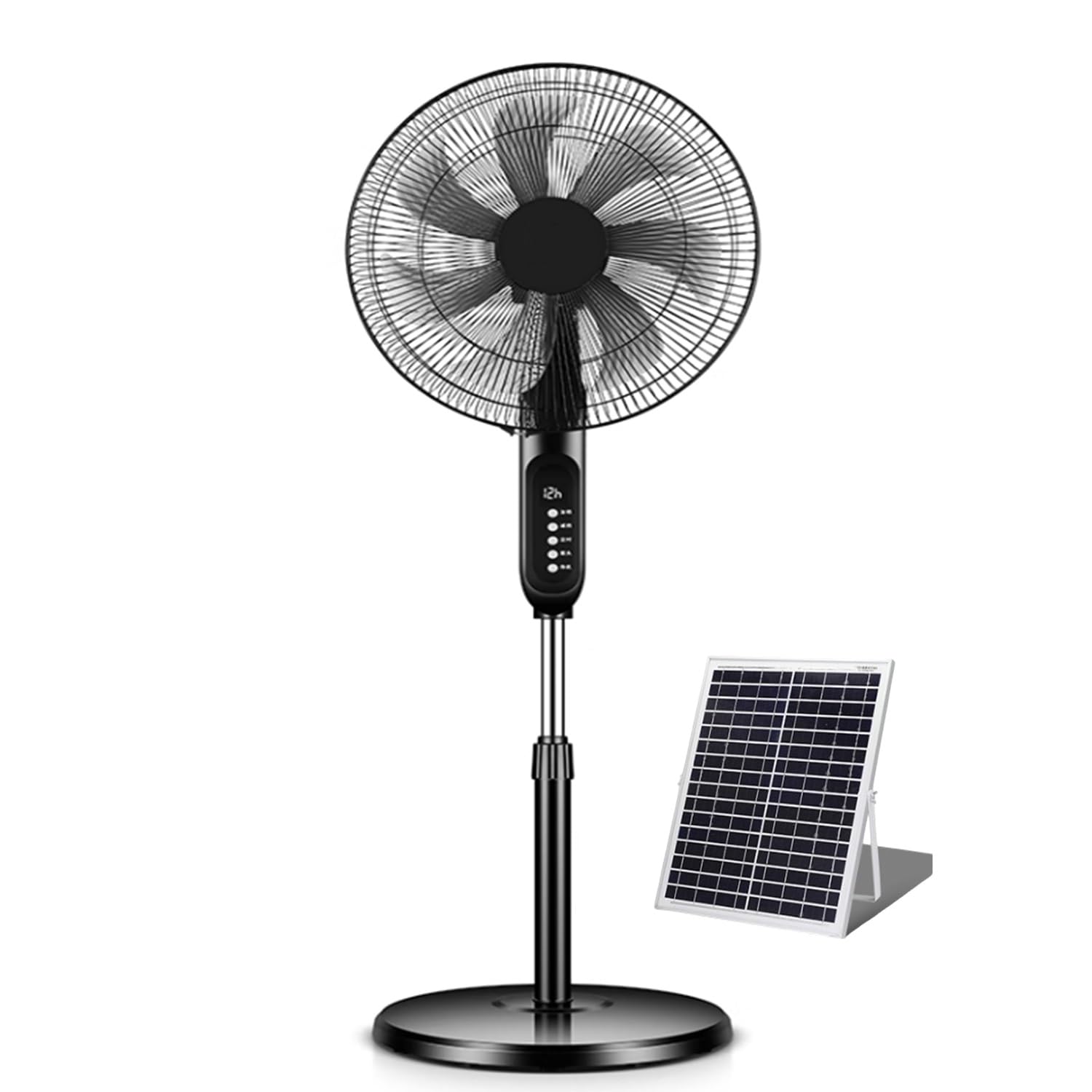Ventilatore Oscillante Solare, Ventilatore da Pavimento Ricaricabile con Pannello Solare, Design della Pala A Basso Rumore per Camera da Letto, Ufficio, Esterno