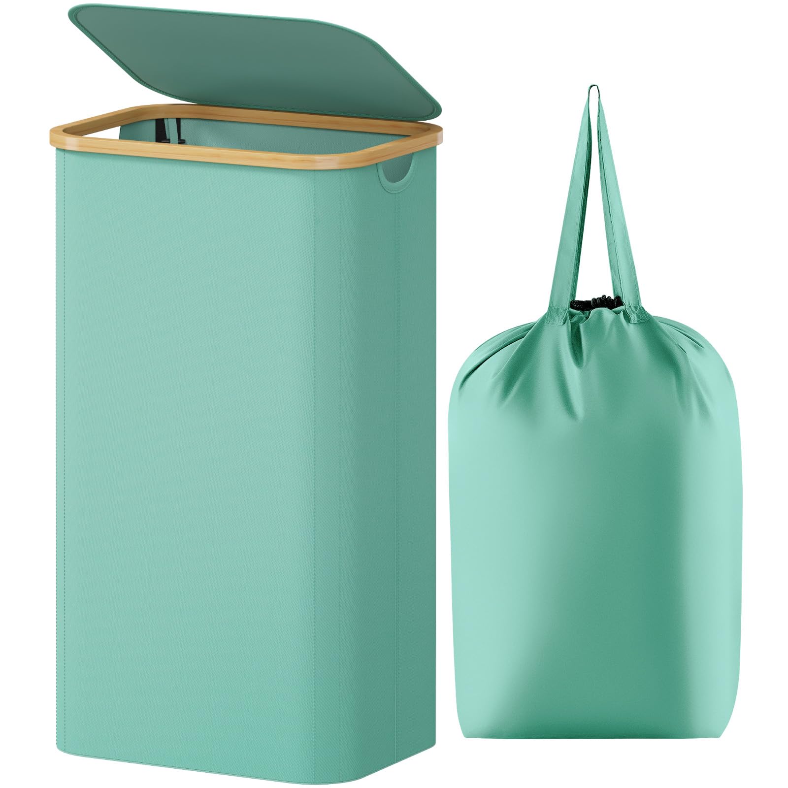 Lifewit 100L Laundry Basket with Lid, Clothes Hampers for Laundry with A Removable Laundry Bag, Large Foldable Laundry Hamper for Bedroom, Bathroom, Dorm, Laundry Room, Light Green