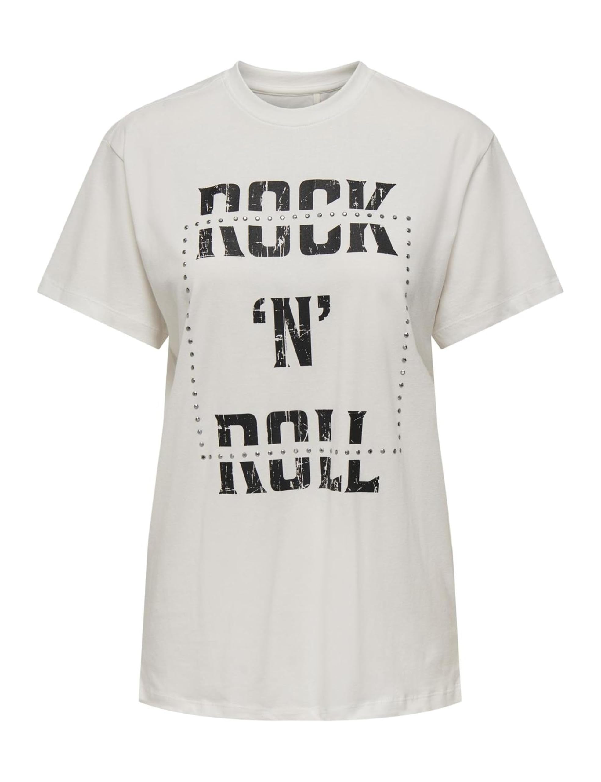 ONLY Onldolla Life S/S Studs Top Box JRS, Cloud Dancer/Print:Rock, M