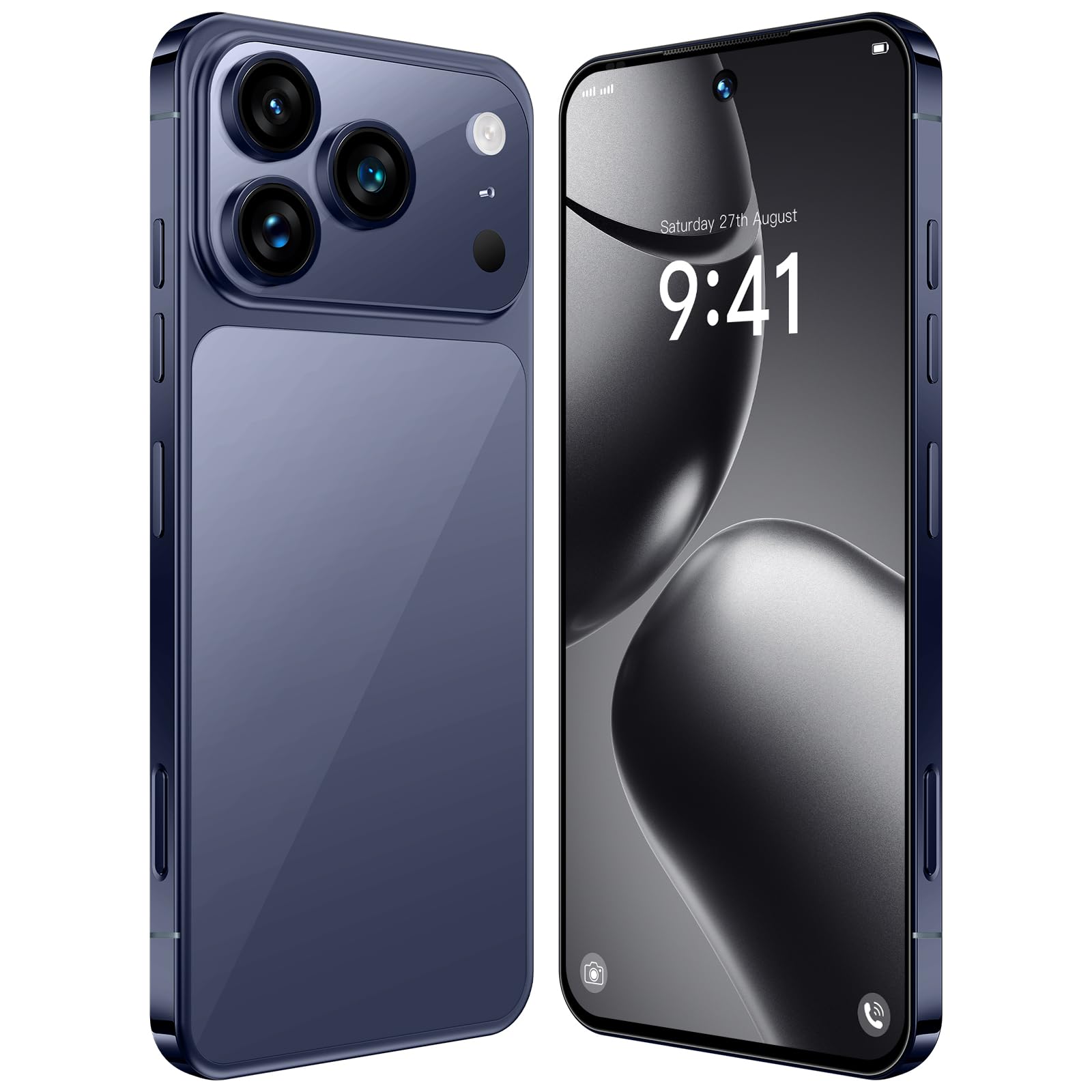 I17 Pro Max Telefono Cellulare 5G Sbloccato Android 15 Telefono Dual SIM Smartphone Con Fotocamera Da 108 MP E 78 MP Batteria Da 8000 MAh Standby 16 GB E 1 TB Smartphone A 10 Core,Blue-7.3 Inch