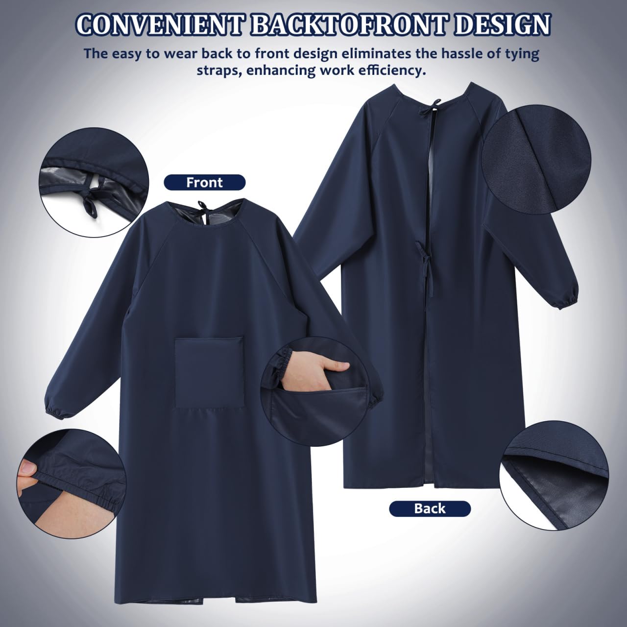 OSALADI Tablier Imperméable À Manches Longues Avec Poche Tablier De Travail Résistant À L'Huile Pour Hommes Femmes Vaisselle Nettoyage Et Travaux De Laboratoire Protection Robuste Gris