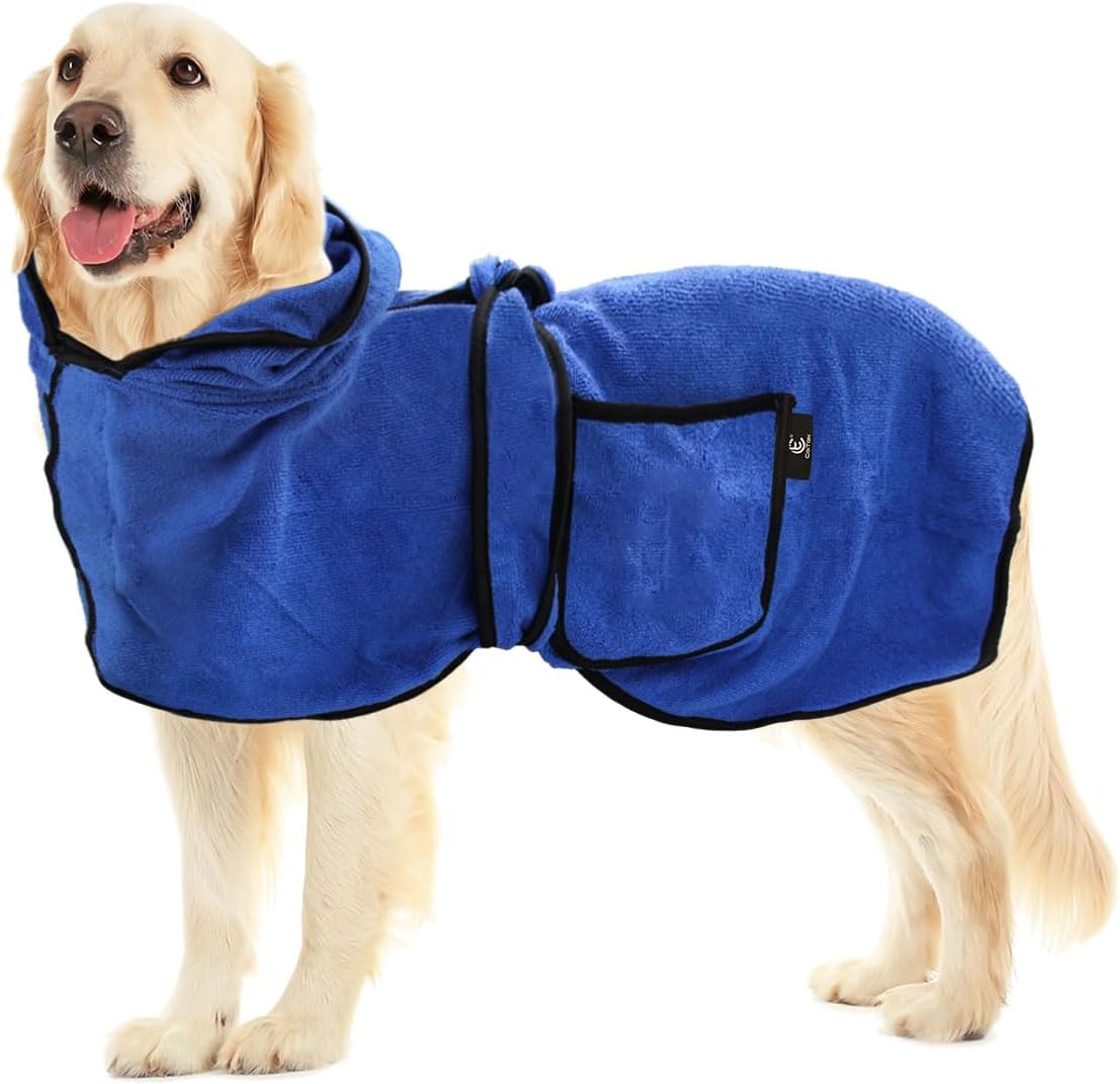 CoiTek Dog Bathrobe Towel with Double Pocket, Wearable Dog