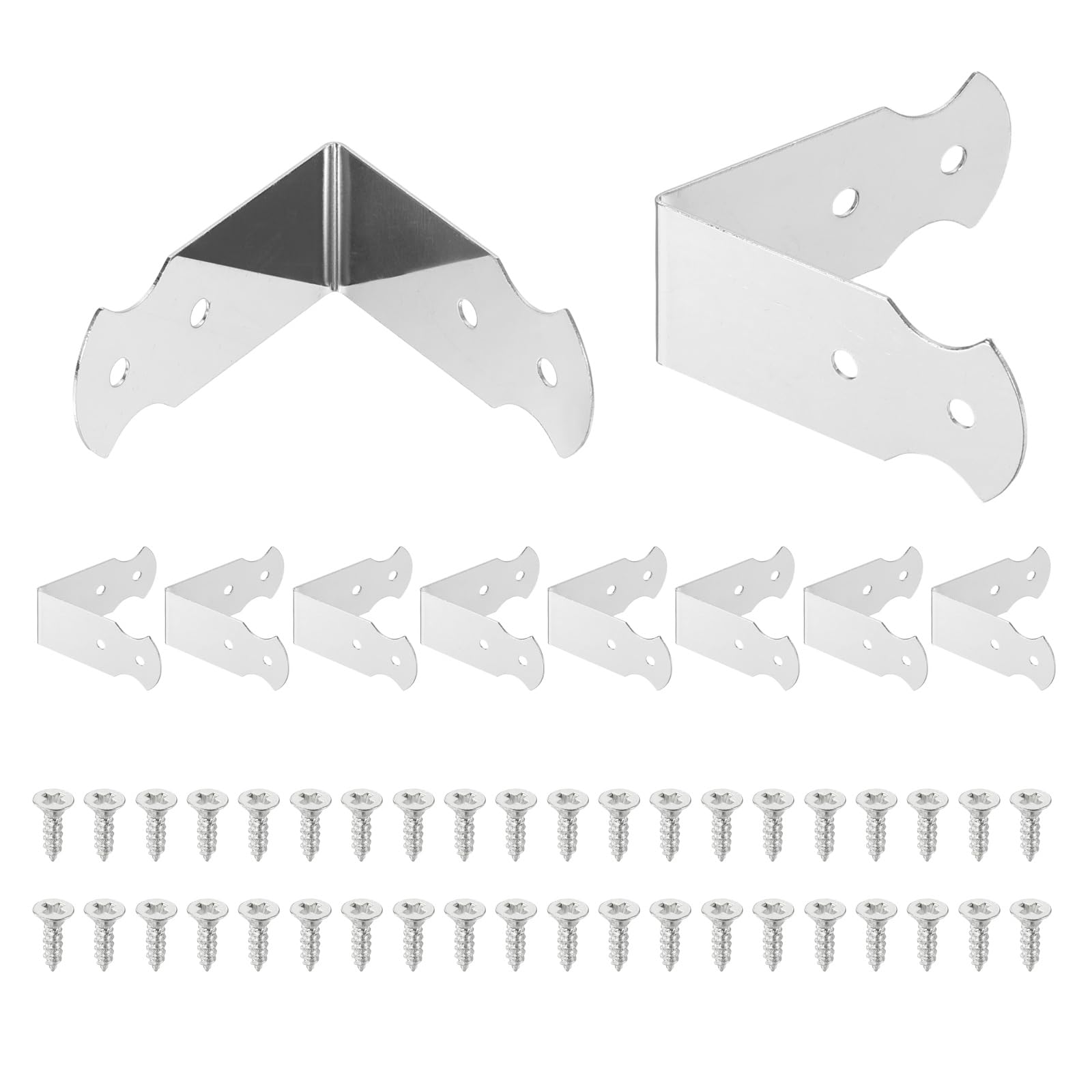 sourcing map 10 Pcs L Shaped Vintage Corner Protectors, 43 x 18 mm Decorative Guards, Protector Corner Braces with 40Pcs Screws for Cabinets Furniture Wooden Boxes, White