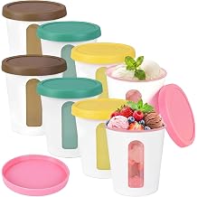 8 Pack Ice Cream Containers 1 Qt Reusable Homemade Ice Cream Container with Silicone Lids Freezer Storage Tubs for Gelato, Sorbet, Yogurt, Soup and Meal Prep Yellow Pink Green Brown