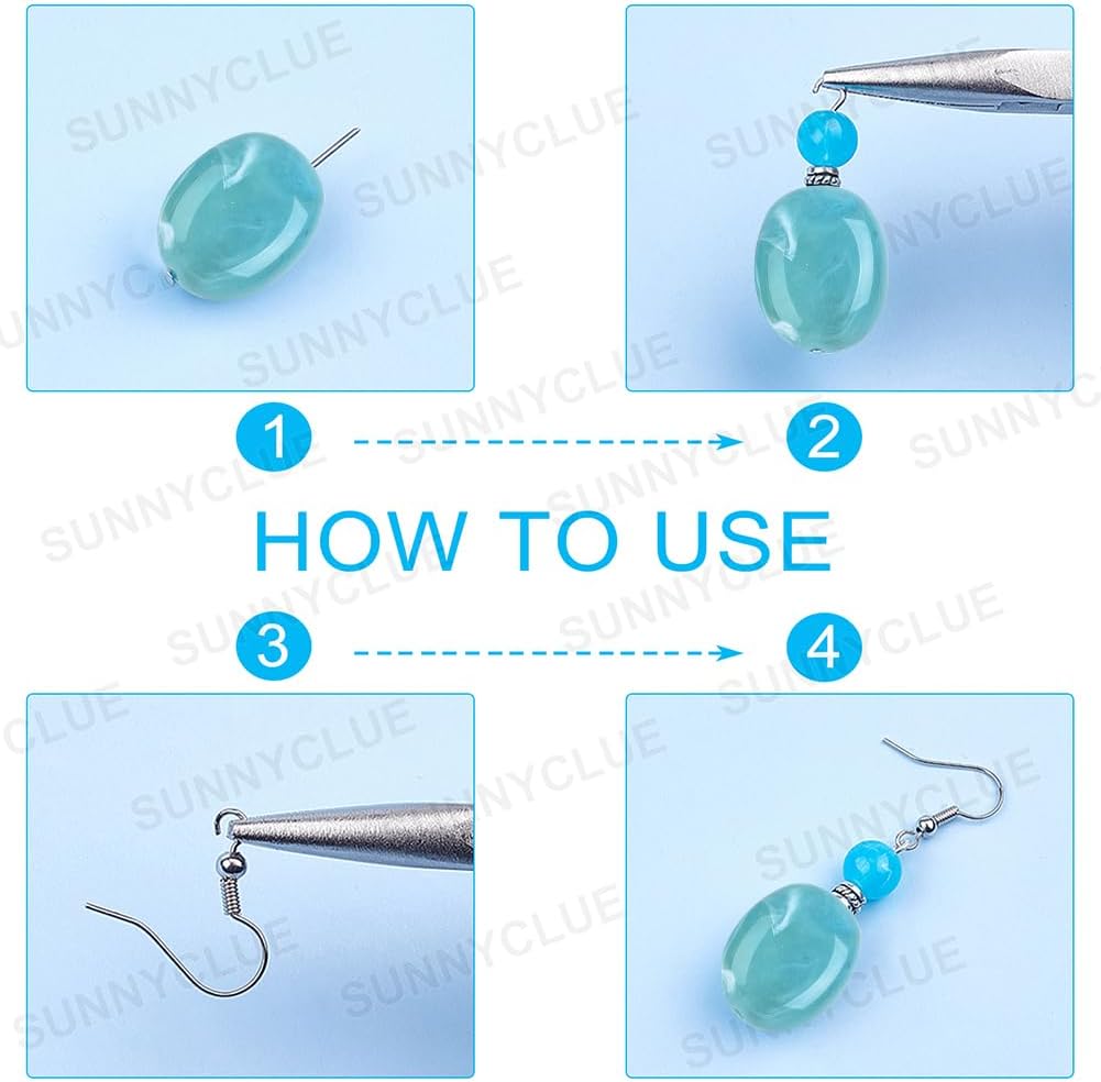 SUNNYCLUE 1 Box DIY 8 Pairs Acrylic Bead Drop Earrings Making Kits Flat Round Oval Rectangle Square Acrylic Beads & Synthetical Turquoise Beads & Earring Hooks for Beginner