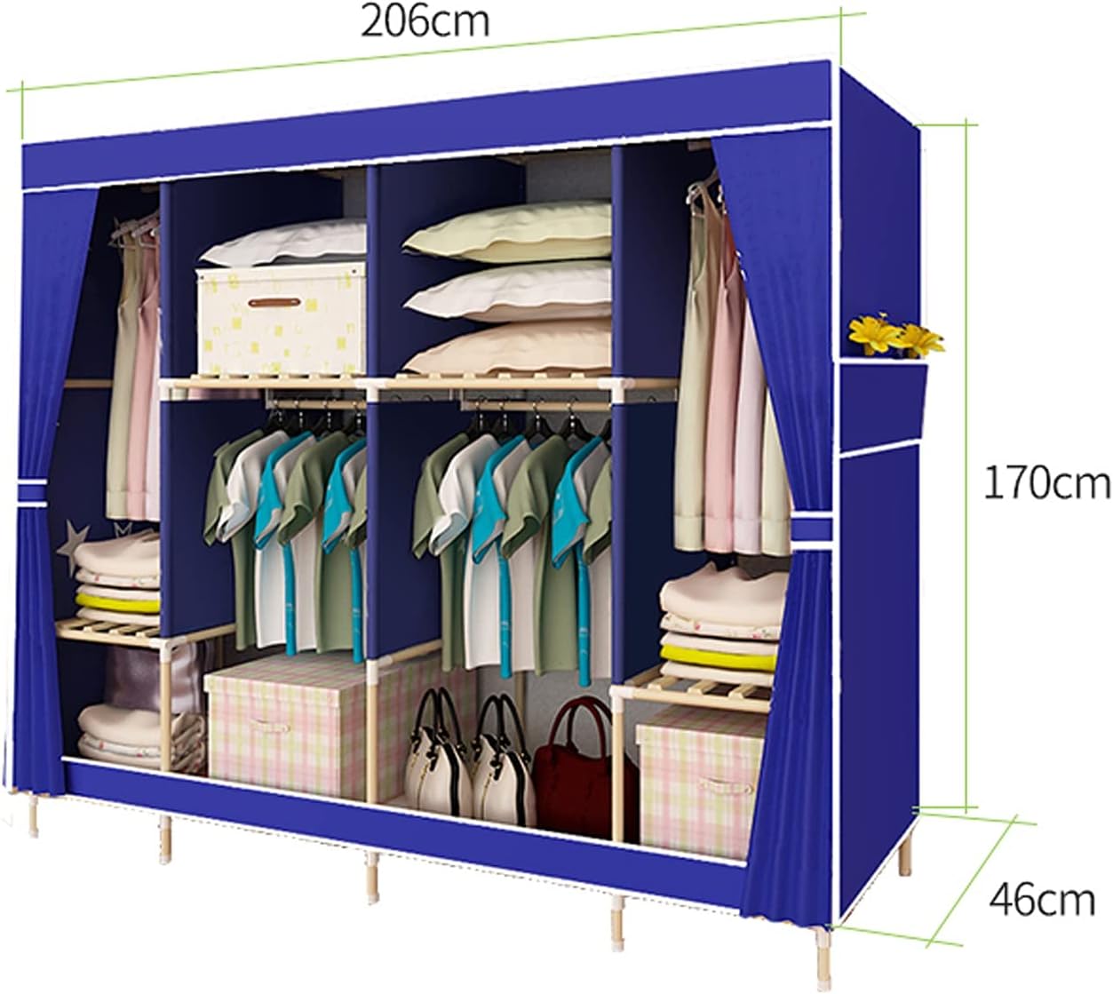 Liudan Portable Wardrobe Simple Modern Wardrobe Assembly Cloth Wardrobe Oxford Fabric Wood Portable Wardrobe Storage Cabinet（L81.1 ×D18.1× H 66.9"） Combination Armoire (Color : D)